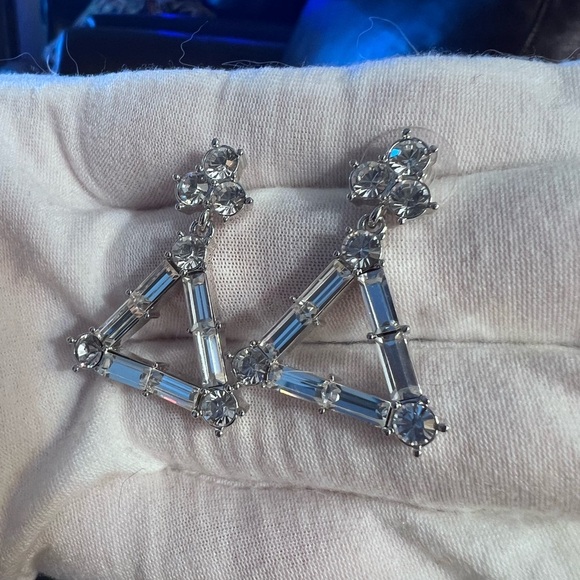 Nolan Miller Vintage Vintage Rhinestone Triangle Drop Dangle Earrings Signed - Picture 5 of 6